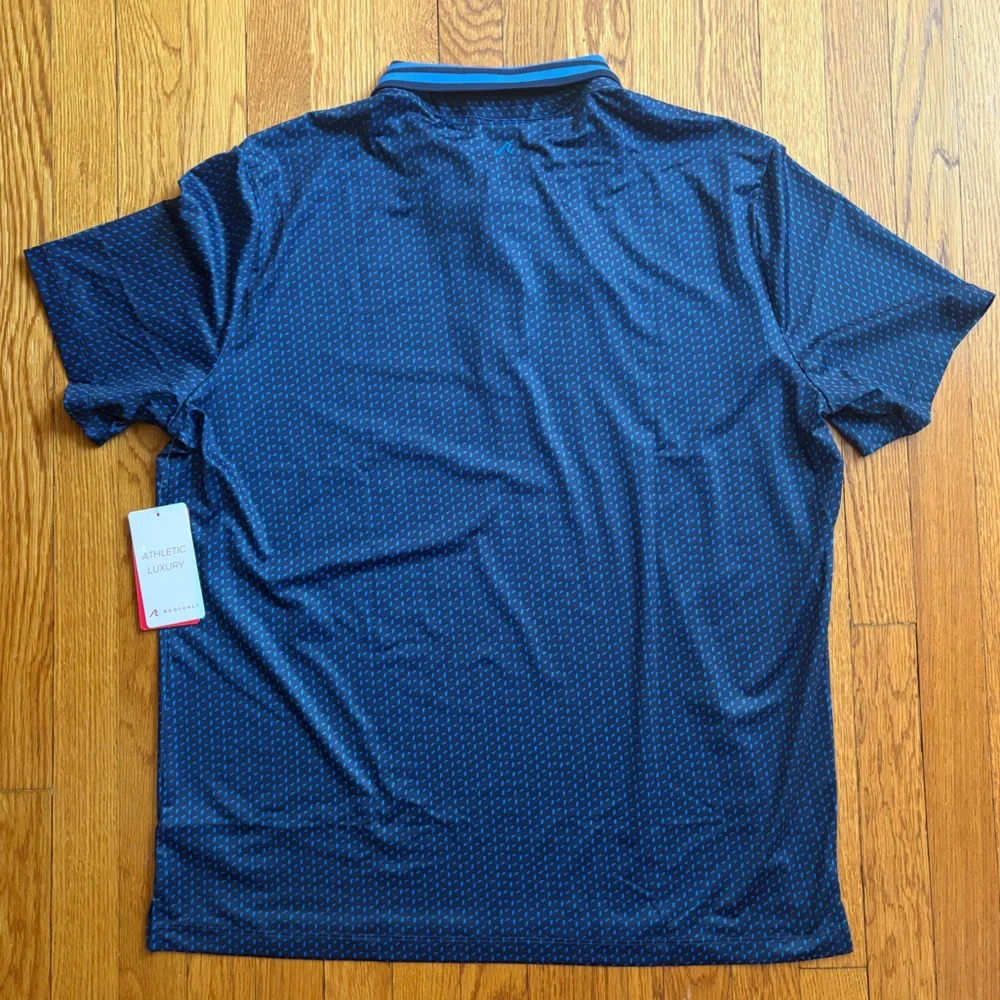 Redvanly Pascal Polo Midnight Navy Geometric Print Golf Athletic Men's Large NWT - Picture 10 of 10